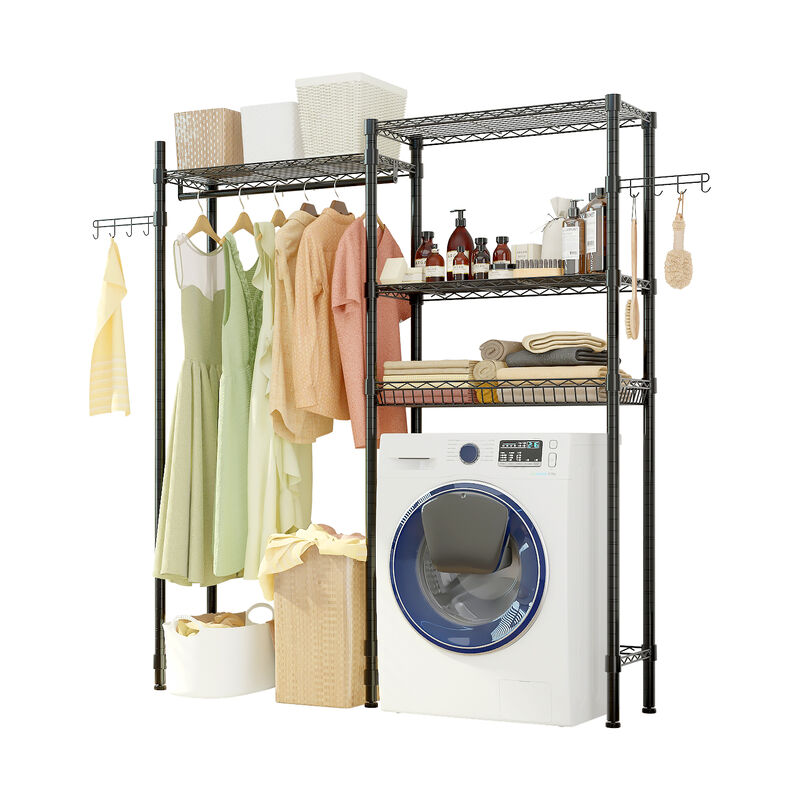 Heavy-Duty Wire Garment Rack with Storage Shelves for Laundry Room