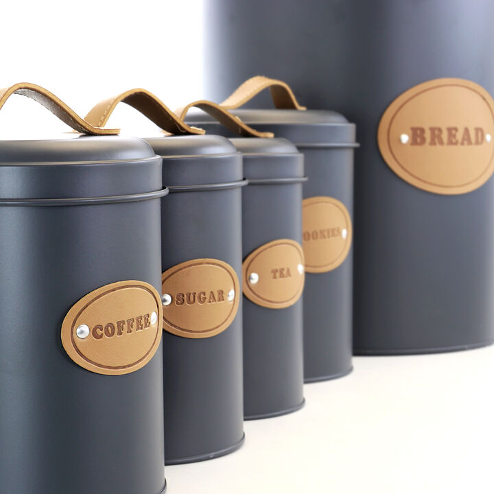 MegaChef Kitchen Food Storage and Organization 5 Piece Canister Set in Grey