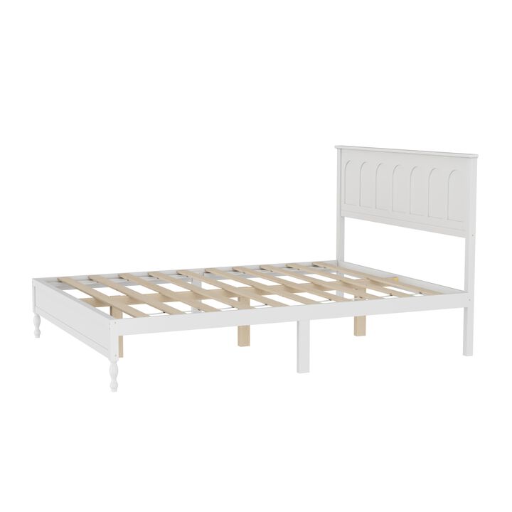 FUFU&GAGA Modern White Rubberwood Bed with Slats, 800 lbs Weight Capacity (81.7" L x 43.7" H x 60.2" W), White