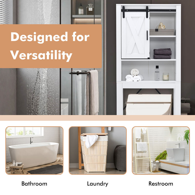 Costway Over the Toilet Bathroom Storage Cabinet with Sliding Barn Door & Adjustable Shelf