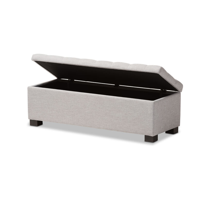 Baxton Studio Roanoke Modern Cream Fabric Upholstered Grid Tufting Storage Ottoman Bench