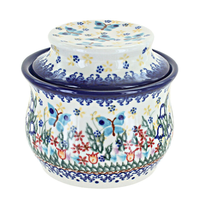 Blue Rose Polish Pottery Garden Of Eden French Butter Dish