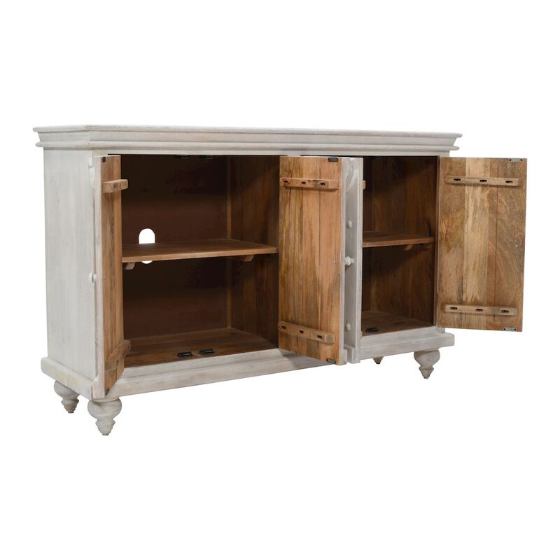 Jofran Taj 60 Hand Carved Solid Wood Global Bohemian Four-Door Sideboard Cabinet