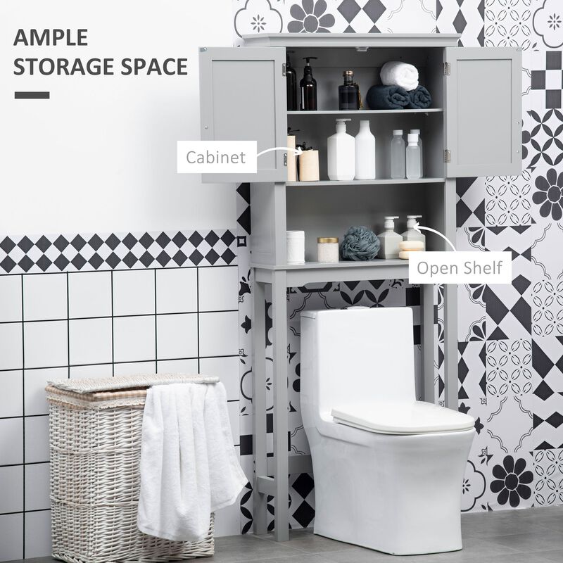 Grey Bathroom Organizer: Modern Over Toilet Cabinet with Double Door