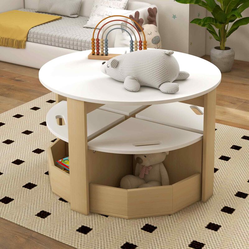 Qaba Kids Table and Chairs Set, 5 Piece Toddler Table and Chairs Set with Storage for Art, Craft, Drawing, Playroom, Classroom, Nursery, White