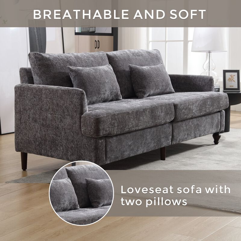 Mondawe Mid Century Chenille Fabric Loveseat Sofa, 2-Seat Upholstered Modern Couch