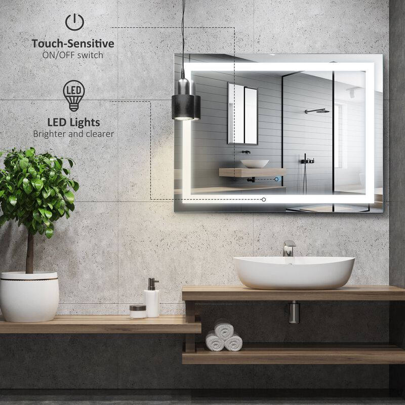 Smart Bathroom Mirror: 32x24" LED Wall-Mounted Vanity with Touch Controls