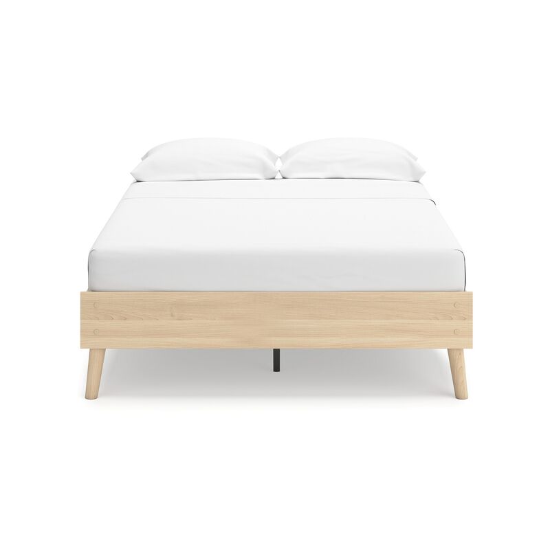 Abis Full Platform Bed, Natural Brown Wood, Low Profile Tapered Legs - Benzara