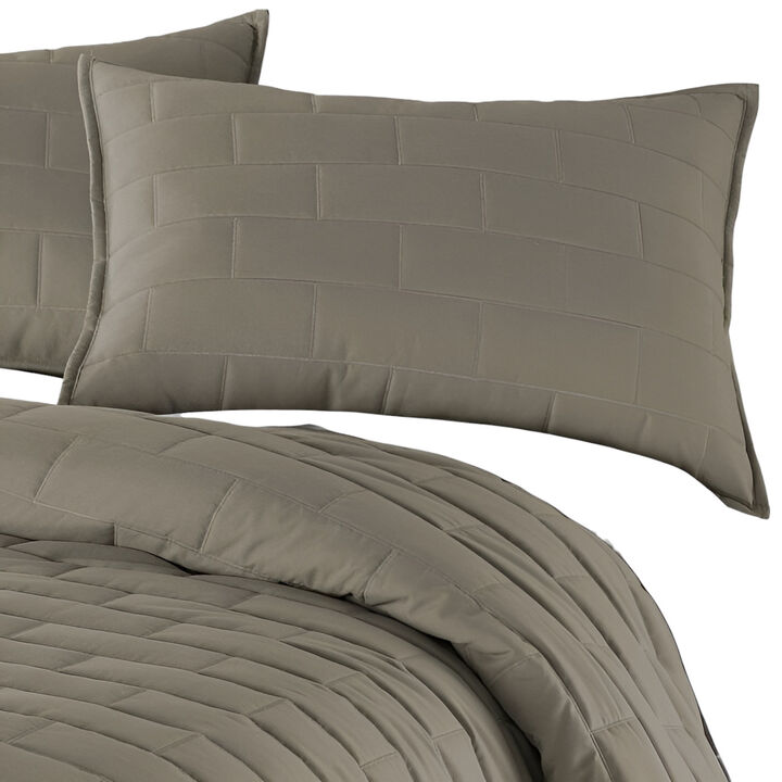 Reversible Brick Stitch Microfiber Comforter Set in Taupe – 3-Piece Soft, Comfortable Bedding