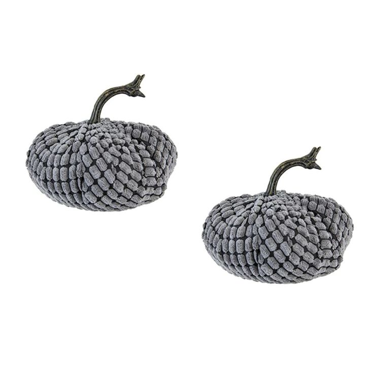 Weighted Pumpkin Table Ornaments, Set of 2 Chenille, Perfect for Christmas and Thanksgiving Decor, Gray