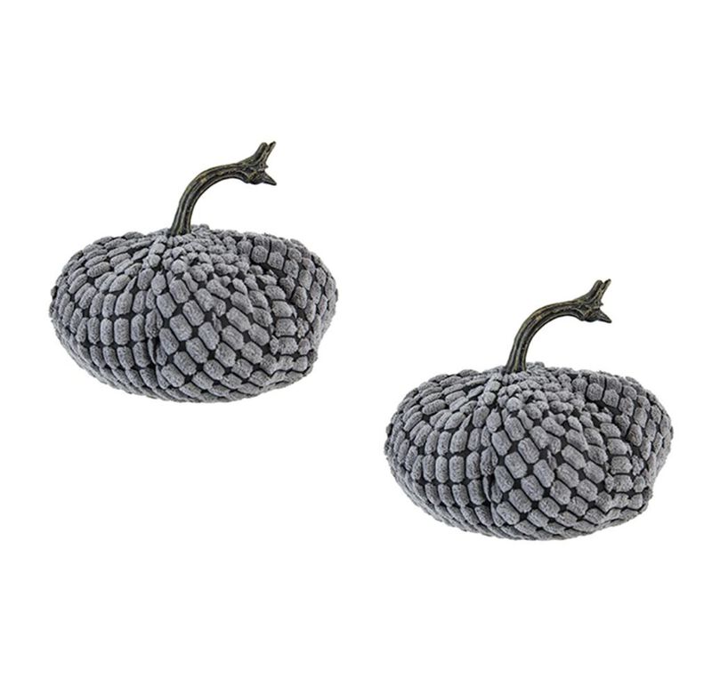 Weighted Pumpkin Table Ornaments, Set of 2 Chenille, Perfect for Christmas and Thanksgiving Decor, Gray
