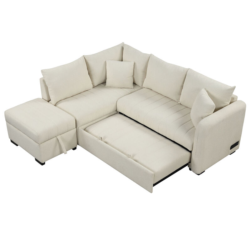 Merax L-shaped Sectional Pull Out Sofa Bed Sleeper Sofa with 2 USB Ports