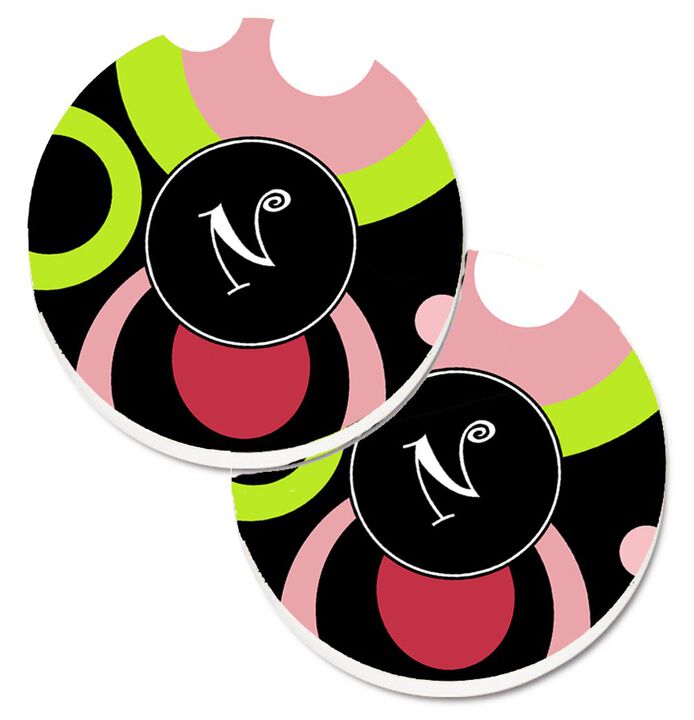 Caroline's Treasures Letter N Monogram - Retro In black Set of 2 Cup Holder Car Coasters AM1002-NCARC, 2.56, Multicolor