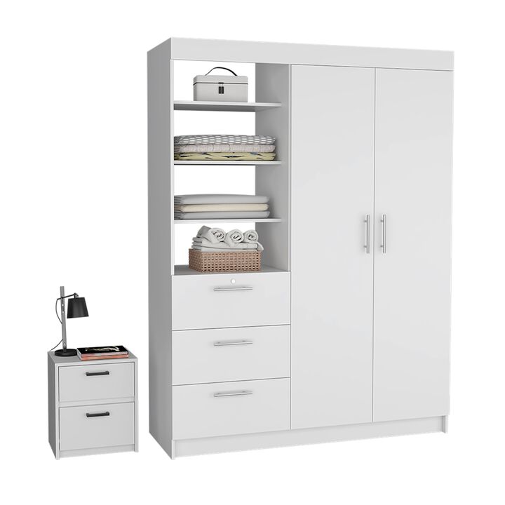 Karval 2 Piece Bedroom Set, Armoire + Nightstand, White