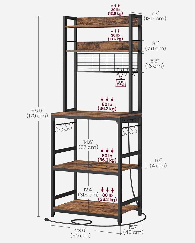 Hutch Bakers Rack with Power Outlet