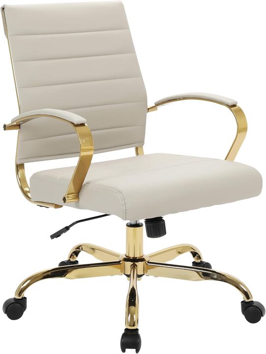 LeisureMod Benmar Home Leather Office Chair With Gold Frame