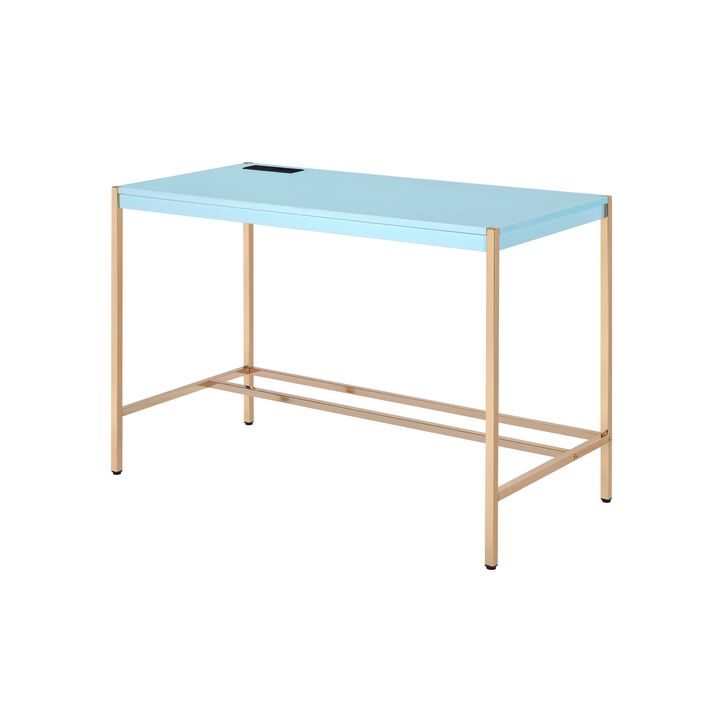 ACME Midriaks Writing Desk w/USB, Baby Blue & Gold Finish