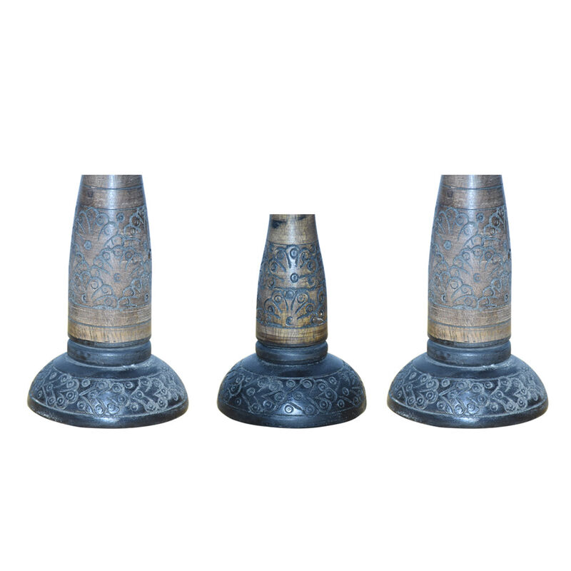 Traditional Black Wash Eco-friendly Handmade Mango Wood Set Of Three 12",9" & 12" Pillar Candle Holder