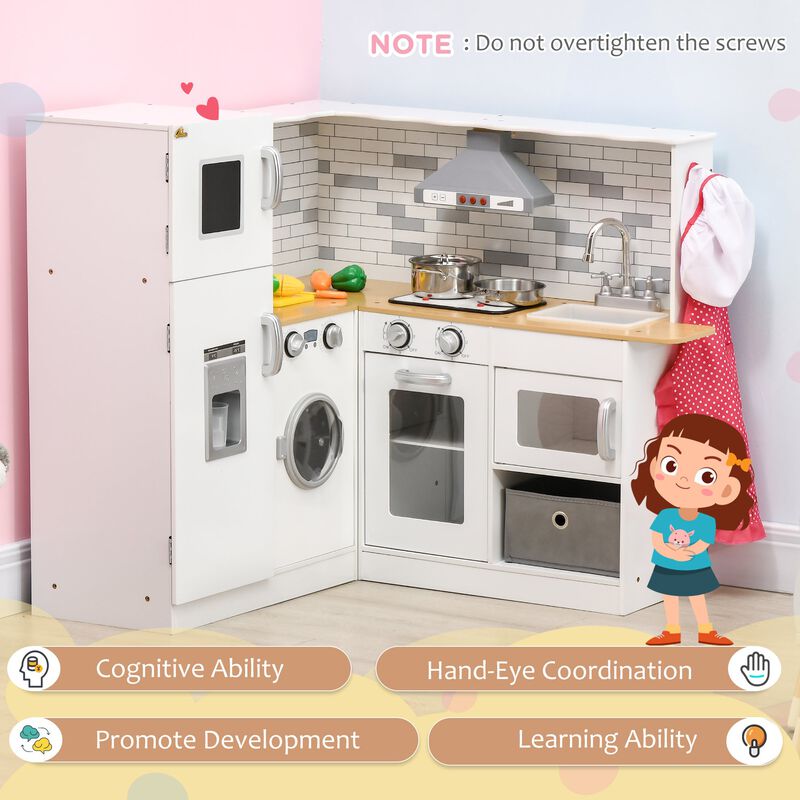 White Children's Playset: Wooden Kitchen with Lights & Appliances