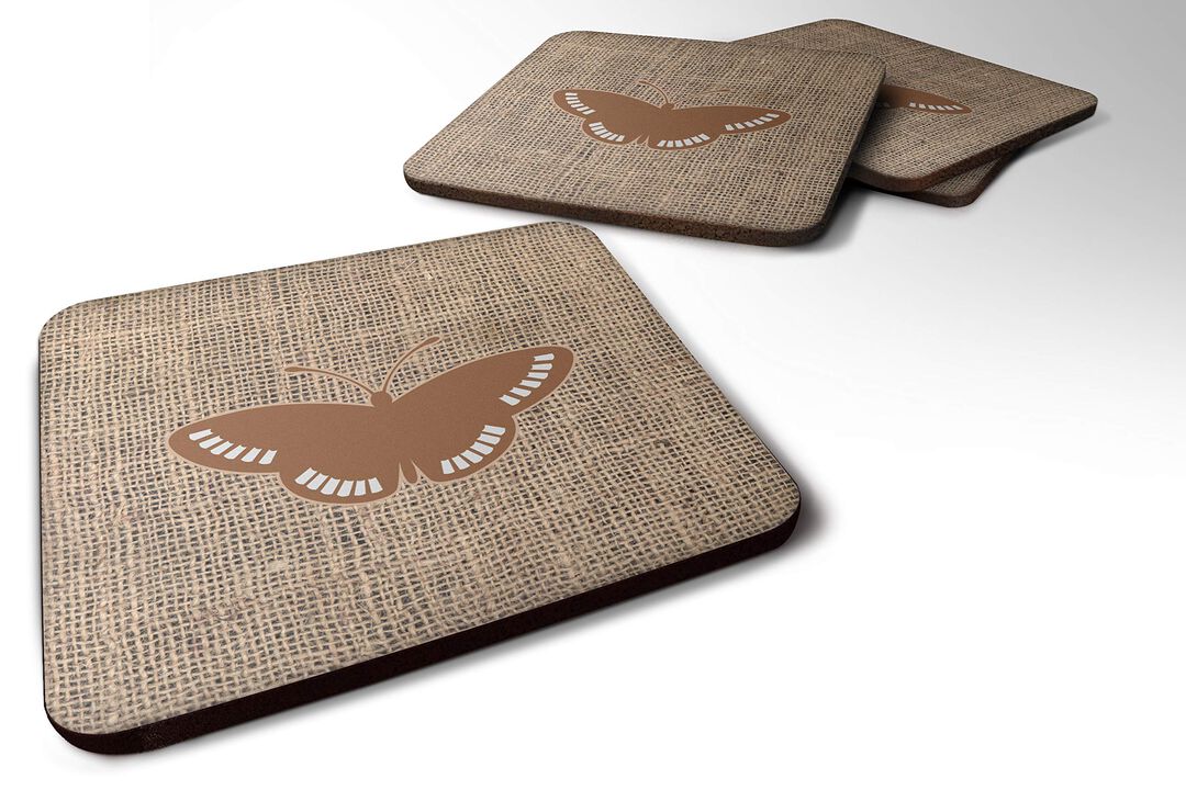 Caroline's Treasures BB1031-BL-BN-FC Butterfly Burlap and Brown Foam Coasters (Set of 4), 3.5 H x 3.5 W, Multicolor