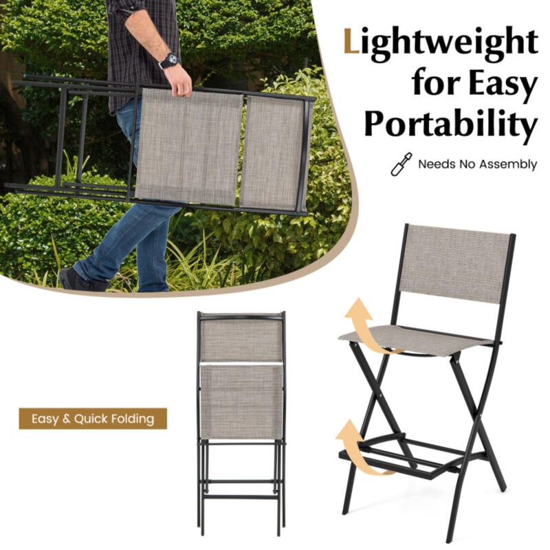 Hivvago Outdoor Folding Bar Height Stool Set of 4 with Metal Frame and Footrest