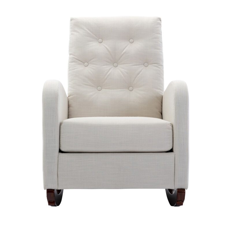 High Back Rocking Chair Nursery Chair Comfortable Rocker Fabric Padded Seat