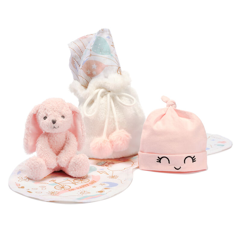 Lambs & Ivy 5 Piece Pink/White Bunny Infant/Newborn Baby Gift Set w/ Swaddle