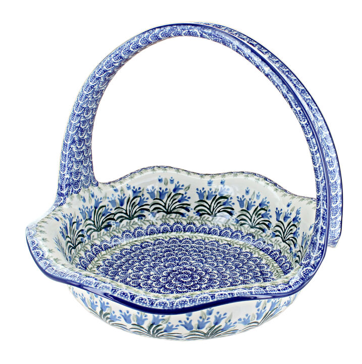 Blue Rose Polish Pottery Peach Posy Round Basket