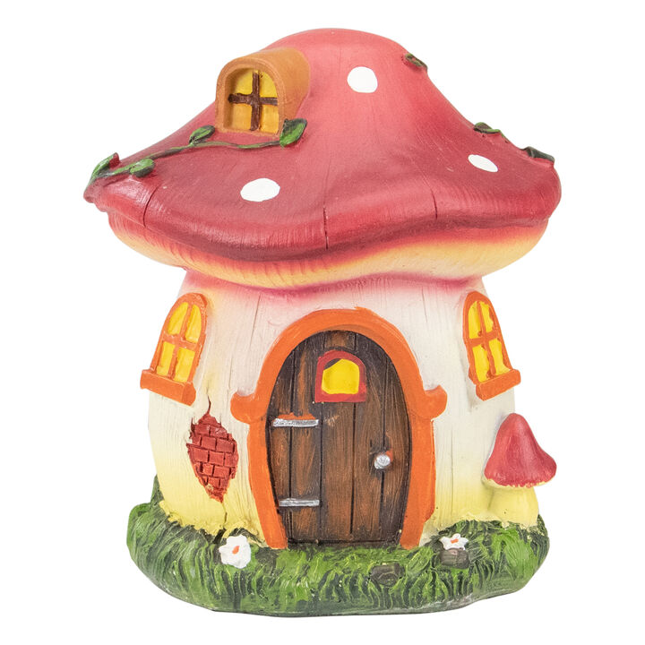 6.25" Orange Mushroom House Outdoor Garden Statue