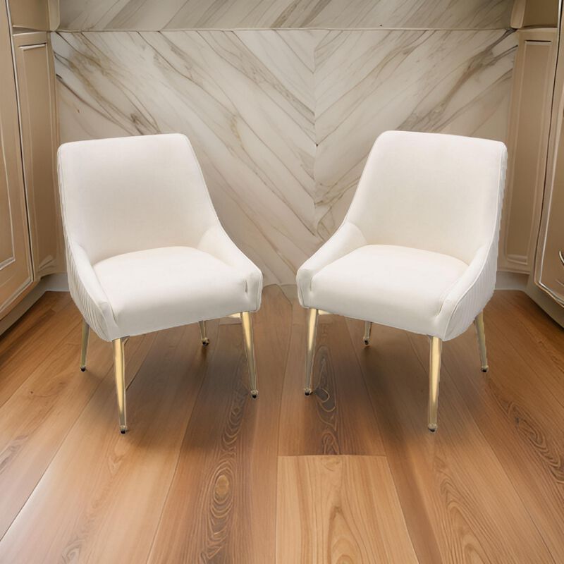 24 Inch Dining Chair, Set of 2, Cushioned Seating, Sloped Arms, Off White - Benzara
