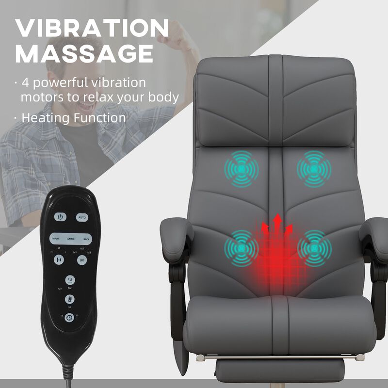 Gray PU Leather Massage Chair: 4 Vibration Points, Reclining