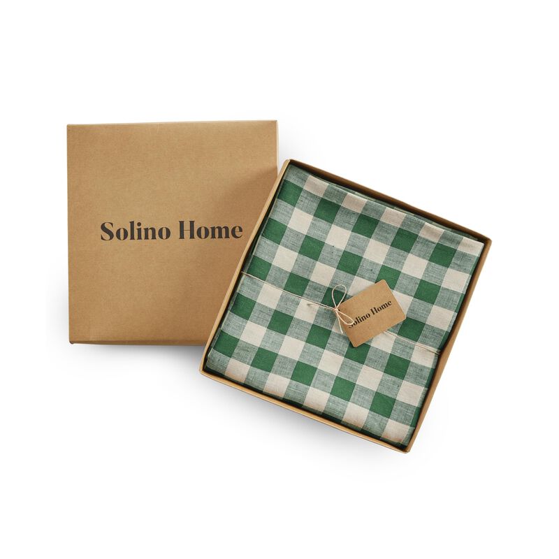 Solino Home 100% Pure Linen Round Tablecloth |Morgan Check