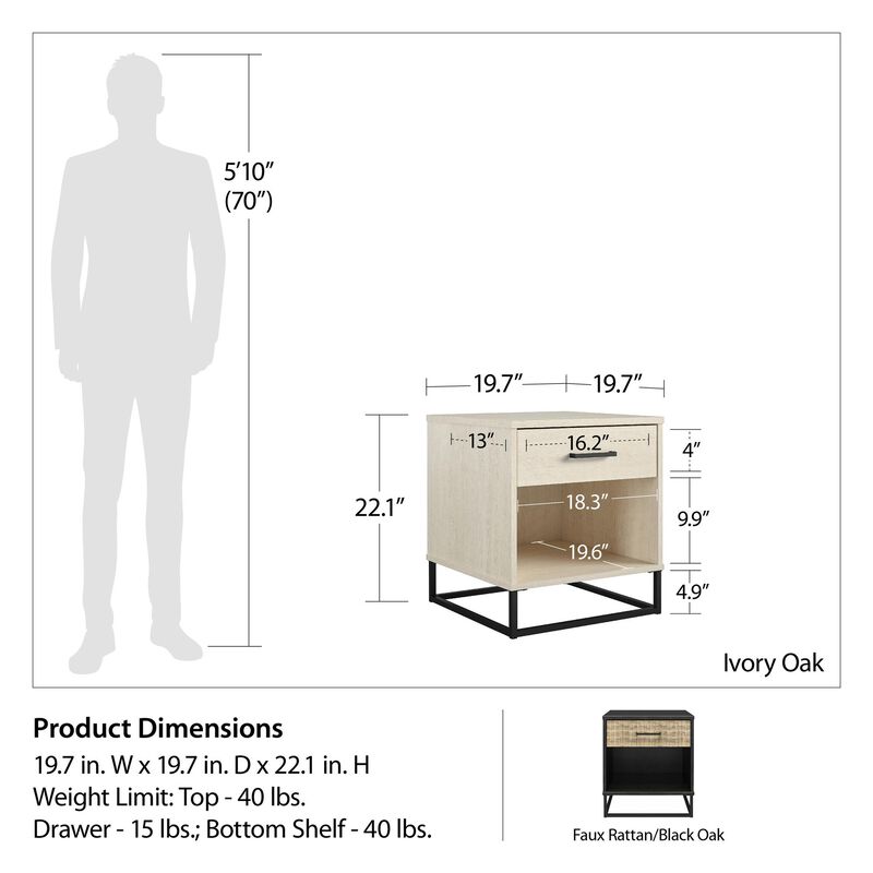 Novogratz Kelly Nightstand, Ivory Oak