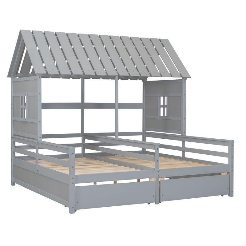 Merax House Platform Beds with Two Drawers