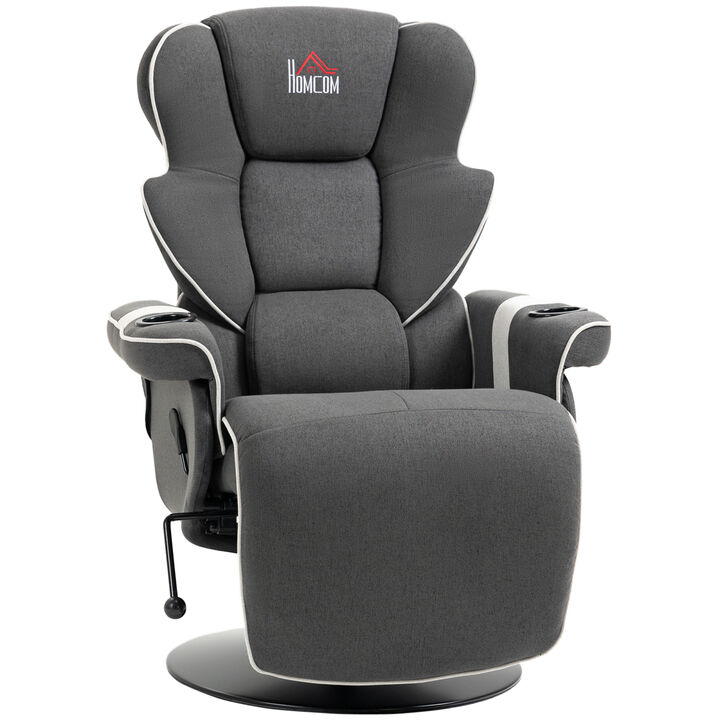 Manual Recliner, Swivel Lounge Armchair With Footrest And Two Cup Holders For Living Room, Black