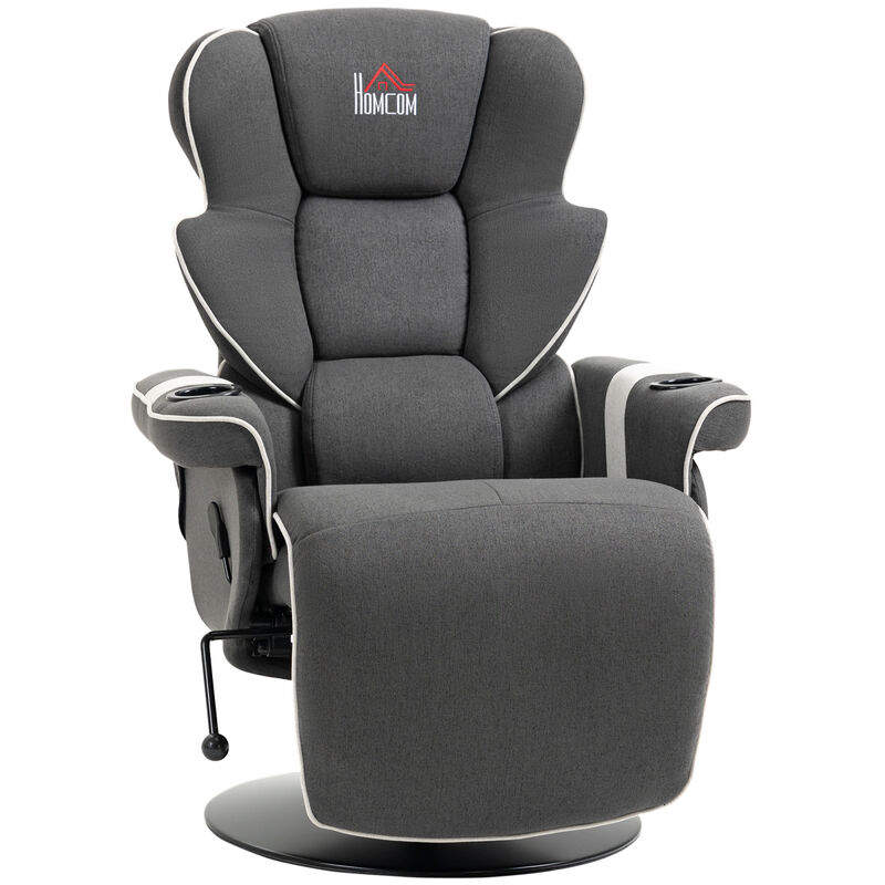 Manual Recliner, Swivel Lounge Armchair With Footrest And Two Cup Holders For Living Room, Black