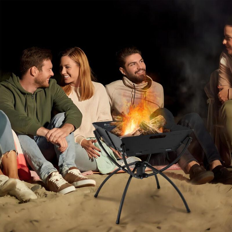 Hivvago 3-in-1 Camping Campfire Grill with Stainless Steel Grills Carrying Bag & Gloves