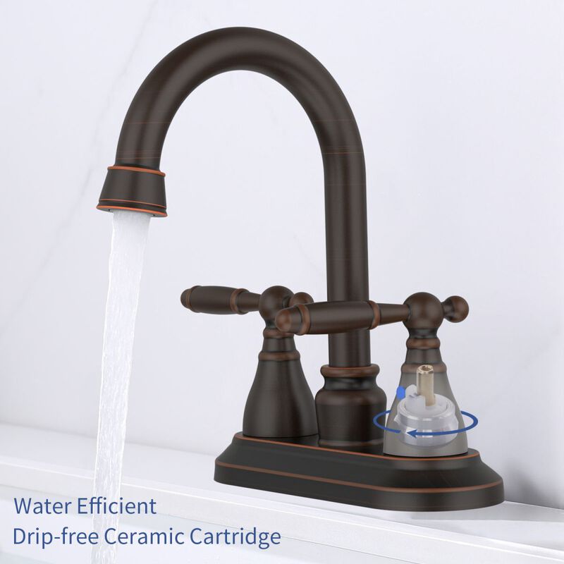 Oil-Rubbed Bronze Bathroom Faucet, 2-Handle Centerset with 360° High Arc Swivel Spout for Vanity Sink