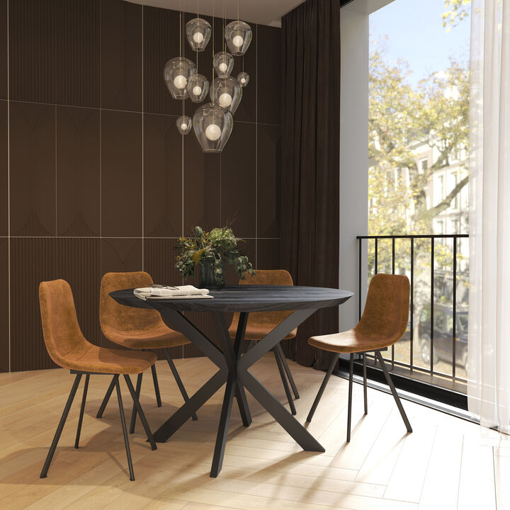 LeisureMod Markley Leather Dining Chair With Metal Legs in Olive Green
