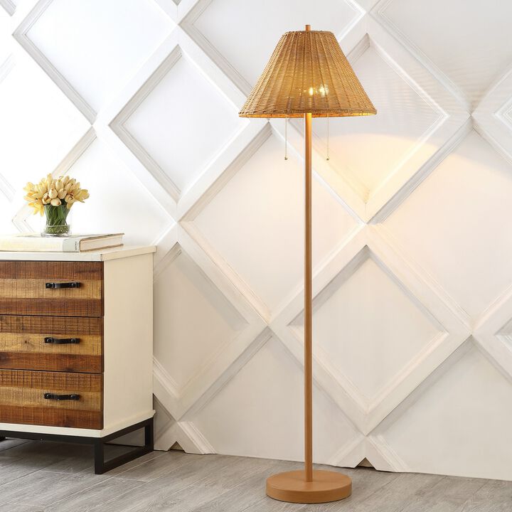 Nando 2-Light Coastal Bohemian Iron/Rattan LED Floor Lamp with Pull-Chain