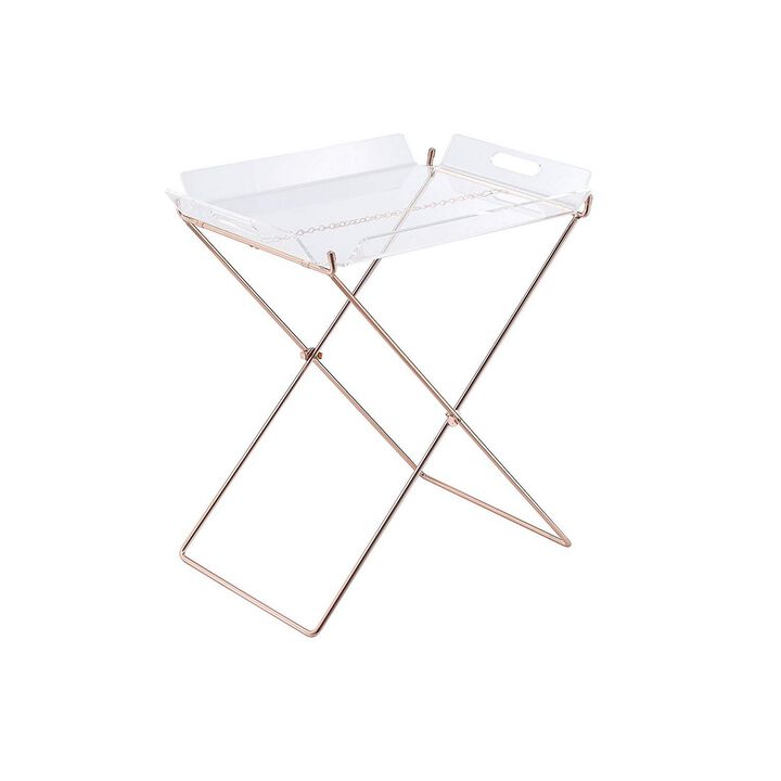 Modish Tray Table, Clear Acrylic & Copper - Benzara