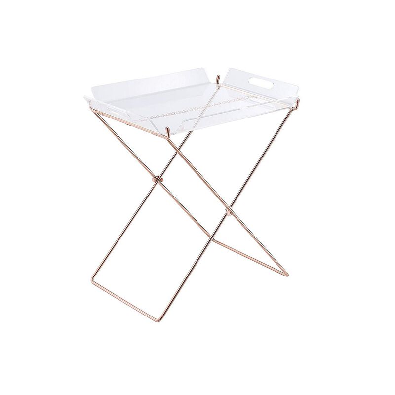 Modish Tray Table, Clear Acrylic & Copper - Benzara