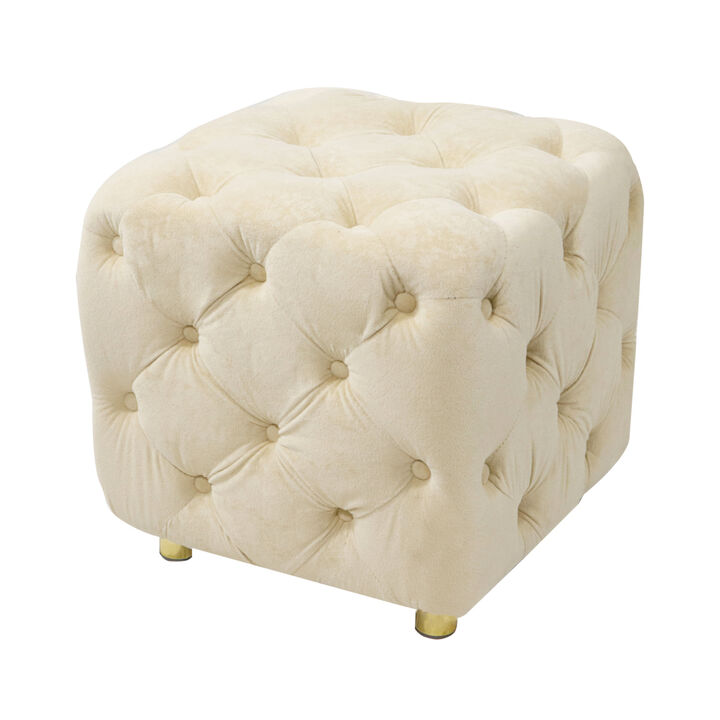 Beige Velvet Ottoman & Table Set