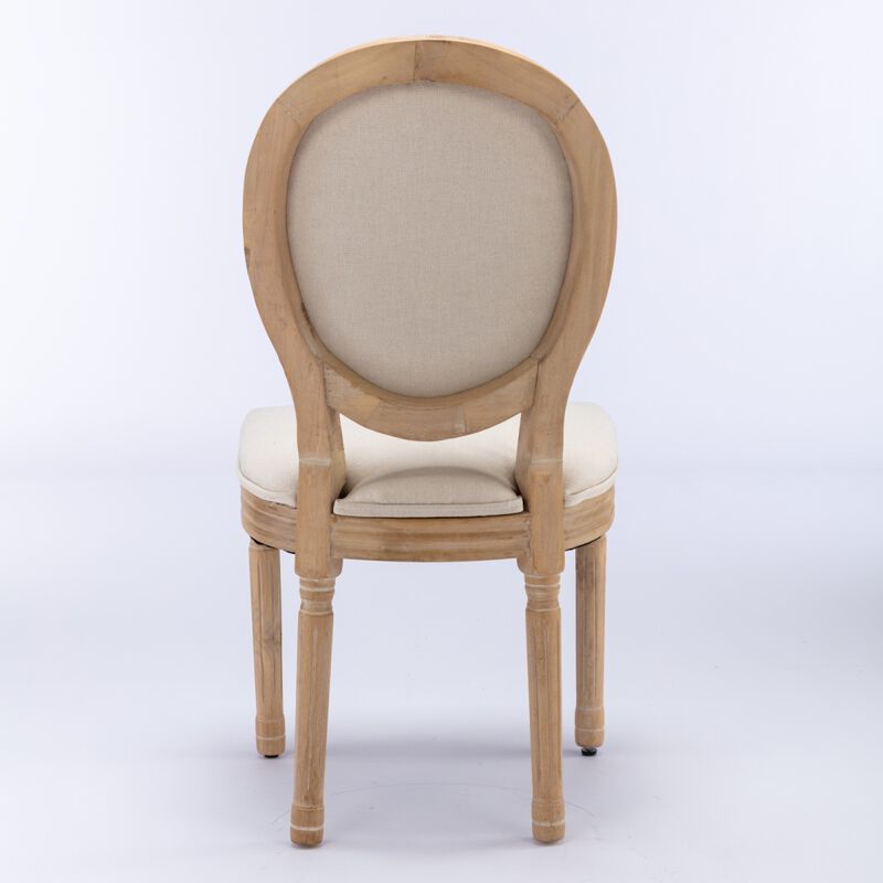 French Style Solid Wood Frame Antique Painting Linen Fabric Back Dining Chair, Set Of 2, Beige