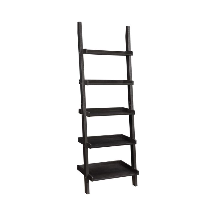 Sleek Wooden Ladder Bookcase with 5 Shelves, Brown-Benzara
