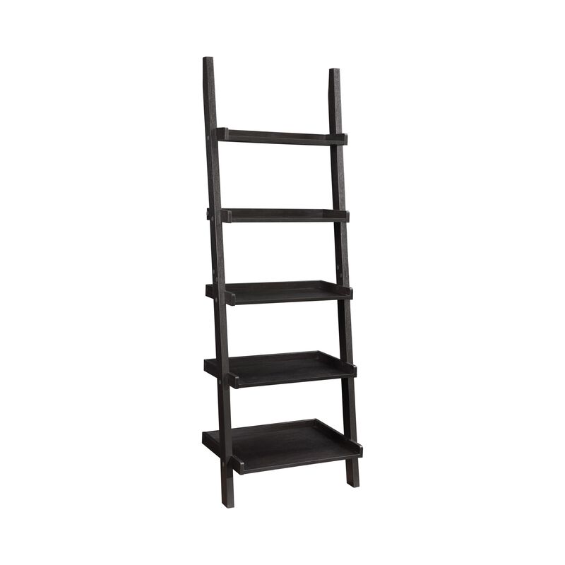 Sleek Wooden Ladder Bookcase with 5 Shelves, Brown-Benzara