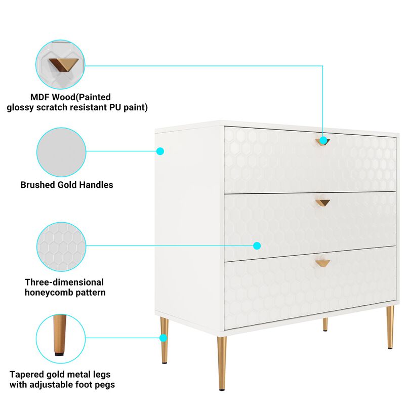 White Accent Storage Cabinet with 3-Drawer Chest