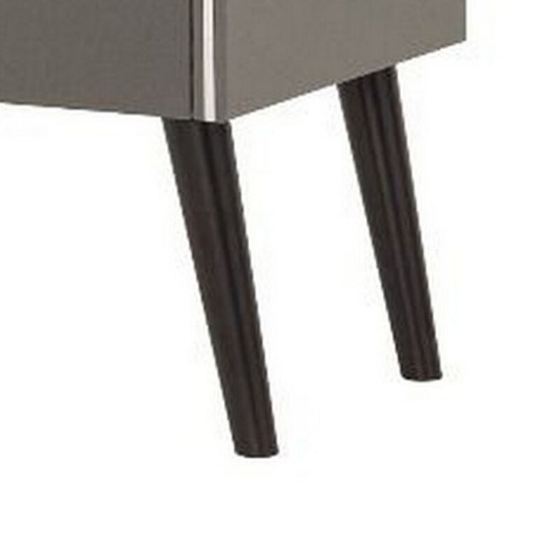 Curved Edge 1 Drawer Nightstand with Chrome Trim, Gray and Brown-Benzara