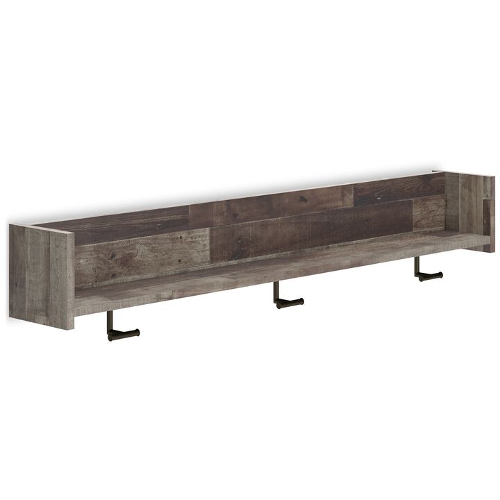 Elis Wall Mounted Coat Rack with 3 Hooks and Shelf, Butcher Block Gray - Benzara