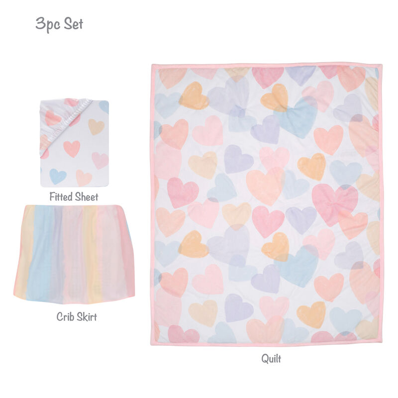 Bedtime Originals Rainbow Hearts Pink/Purple 3-Piece Baby Crib Bedding Set